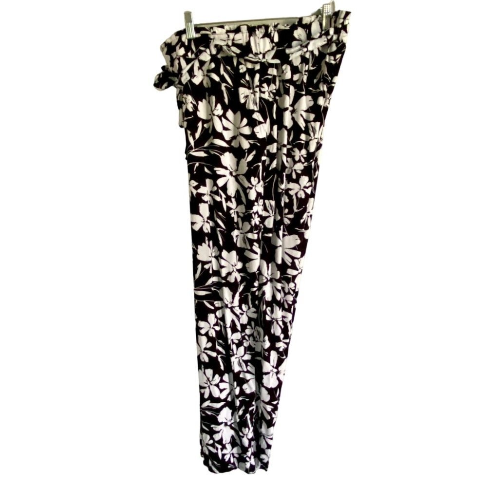 Purple & More Black White Floral Print Wide Leg Pants Pockets Women's Medium NEW